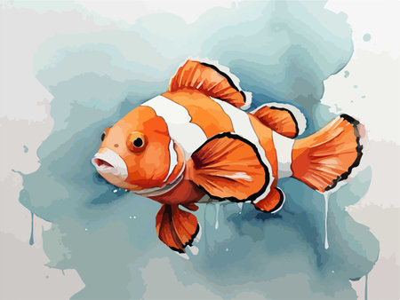 Clownfish on watercolor background. Hand drawn vector illustration.のイラスト素材