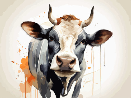 Cute cow portrait in watercolor style, hand drawn vector illustrationのイラスト素材