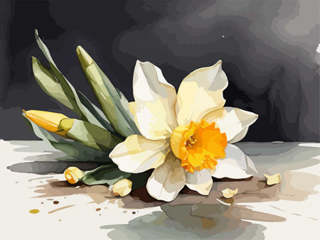 White daffodils on a gray background. Vector illustration.のイラスト素材