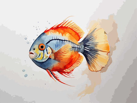 Watercolor aquarium fish. Vector illustration on a gray background with watercolor stains.のイラスト素材