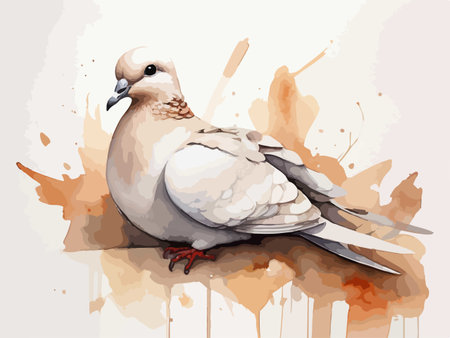 Pigeon sitting on a watercolor background. Vector illustration.のイラスト素材