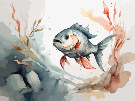 Illustration of a fish in watercolor style. Vector illustration.のイラスト素材