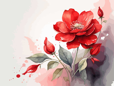 Red rose on watercolor background. Vector illustration for your design.のイラスト素材