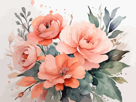Bouquet of pink roses on a white background. Vector illustration.のイラスト素材