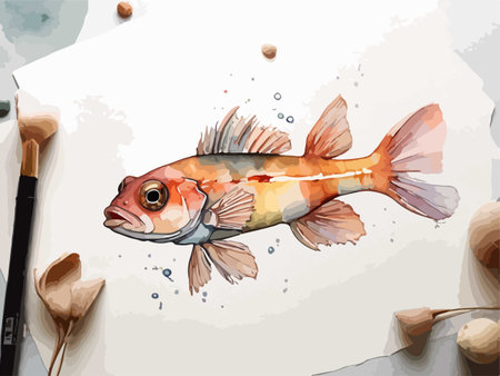 Illustration of a watercolor painting of a fish on a white background