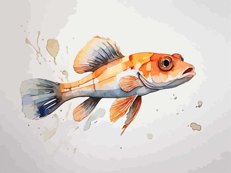 watercolor illustration of a goldfish on a white background with splashesのイラスト素材