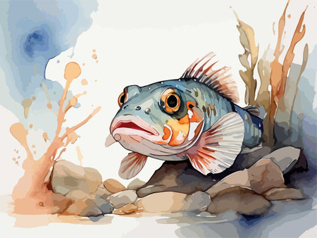 Watercolor illustration of a fish in the water. Vector illustration.のイラスト素材