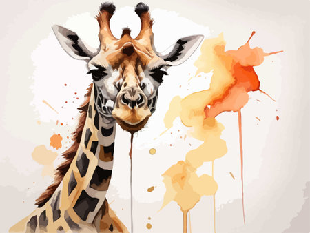 Giraffe with watercolor splashes. Vector hand drawn illustrationのイラスト素材