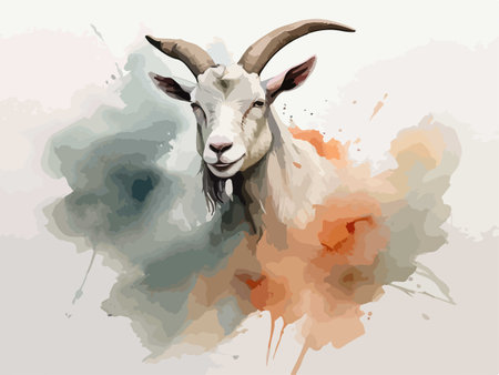 White goat on watercolor splash background. Vector illustration for your designのイラスト素材