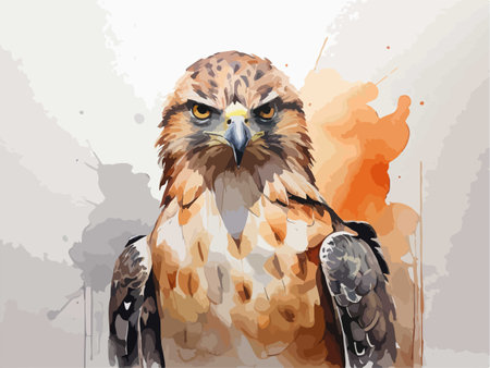 Illustration of a hawk on a background of watercolor splashesのイラスト素材