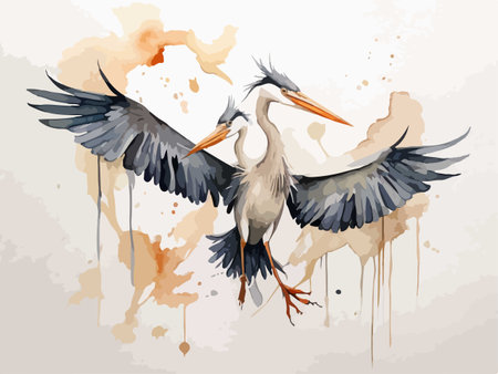 Grey heron flying in the watercolor style. Vector illustration.のイラスト素材