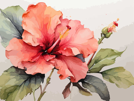 Illustration of hibiscus flower in watercolor style.のイラスト素材