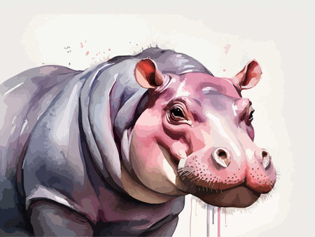 Hippopotamus, watercolor style illustration of a wild animalのイラスト素材