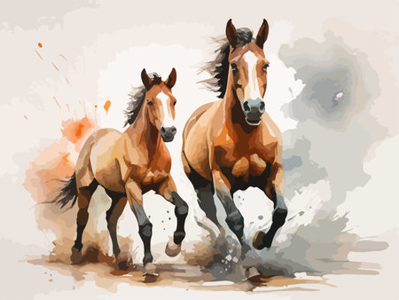 Horses running on watercolor background. Vector illustration for your designのイラスト素材