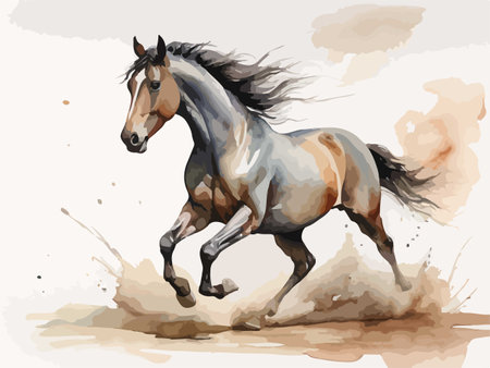 Horse running gallop in watercolor style. Vector illustration.のイラスト素材