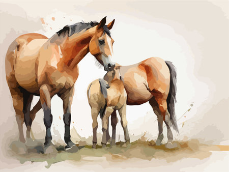 Horse family in watercolor style. Vector illustration for your designのイラスト素材
