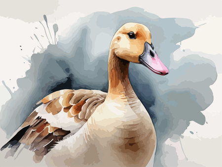 Illustration of a goose on a grunge background with splashesのイラスト素材