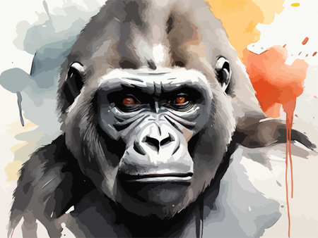 Gorilla portrait on watercolor splashes background. Vector illustration.のイラスト素材