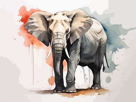 Elephant on grunge watercolor background. Vector Illustration.のイラスト素材