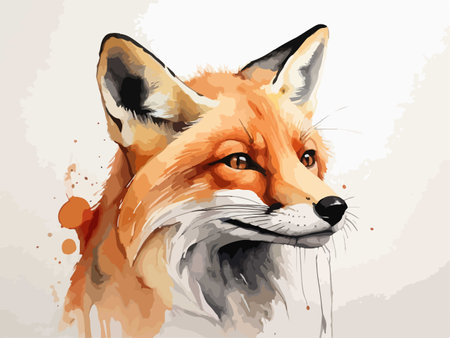 Watercolor portrait of a red fox. Hand drawn vector illustration.のイラスト素材