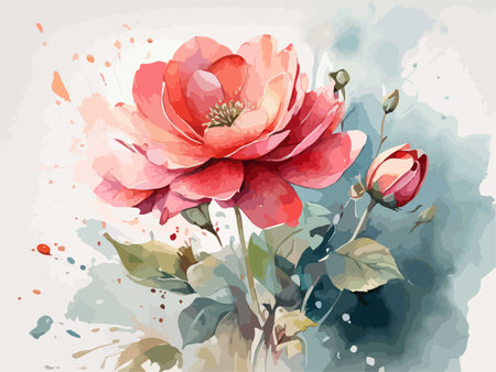 Hand drawn watercolor illustration of peony flower. Floral background.のイラスト素材