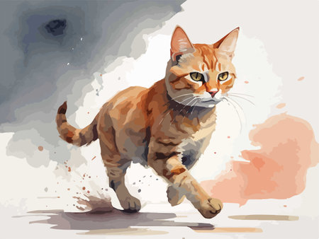 Illustration of a red cat running in the watercolor style.のイラスト素材