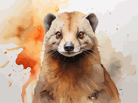 Watercolor portrait of a feline. Hand drawn vector illustration.のイラスト素材