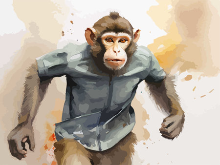 Monkey in a gray jacket. Illustration on a white background.のイラスト素材