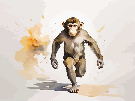Illustration of a monkey on a grunge background with splashesのイラスト素材
