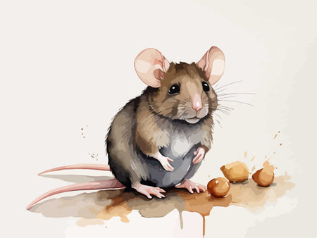 Illustration of a rat sitting on the ground and eating hazelnutsのイラスト素材