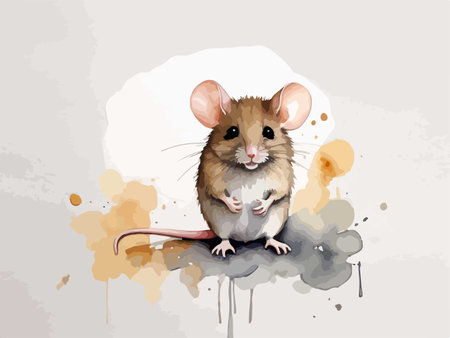 mouse on watercolor background. Vector illustration of a cute rat.のイラスト素材