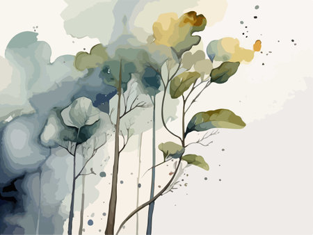 Watercolor background with trees and leaves. Vector illustration for your designのイラスト素材