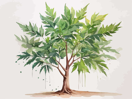 Illustration of a tree with green leaves in watercolor style.のイラスト素材