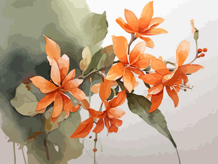 Illustration of orange hibiscus flowers in watercolor styleのイラスト素材