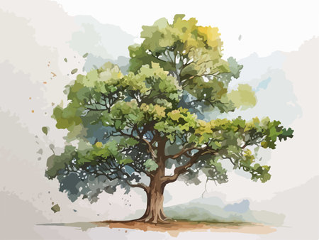 Illustration of a big green tree in the watercolor style.のイラスト素材