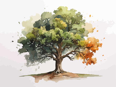Autumn tree. Watercolor hand drawn illustration. Vector illustration.のイラスト素材