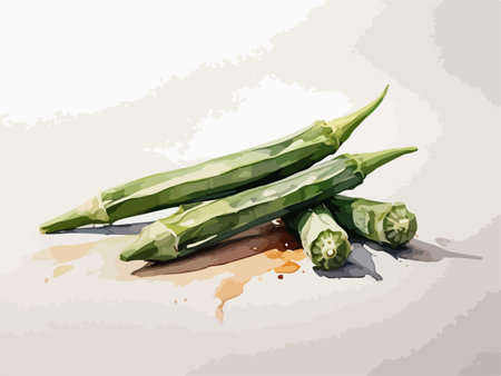 Illustration of fresh green okra on a grunge background.のイラスト素材