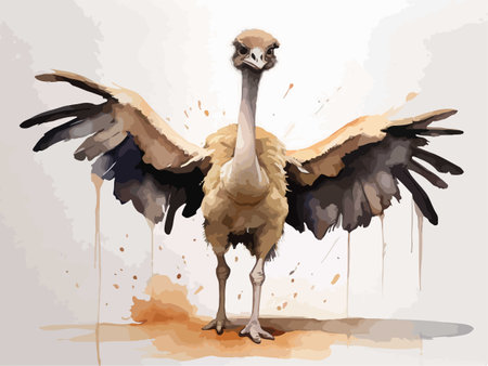 Ostrich bird on a background of watercolor splashes.のイラスト素材