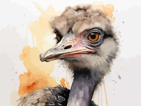 Ostrich head on watercolor background. Illustration for your designのイラスト素材
