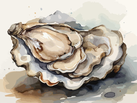 Illustration of oysters on white background with watercolors.のイラスト素材