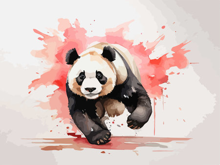 Panda in watercolor splashes. Vector illustration of a panda.のイラスト素材