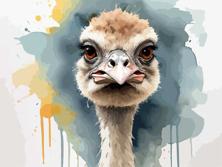 Portrait of an ostrich on a grunge background. Vector illustrationのイラスト素材