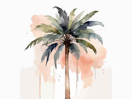 Palm tree with watercolor splashes. Hand drawn vector illustration.のイラスト素材