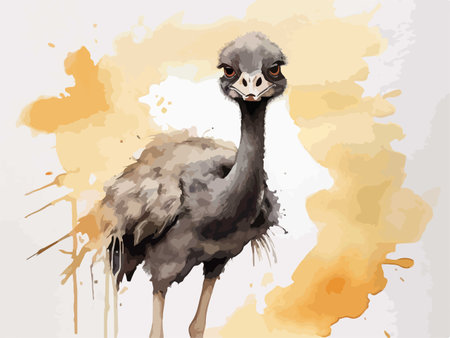 Ostrich in watercolor style. Vector illustration of an ostrich.のイラスト素材