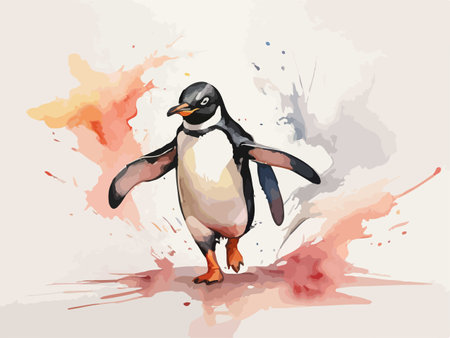 Gentoo penguin. Hand drawn watercolor vector illustration.のイラスト素材