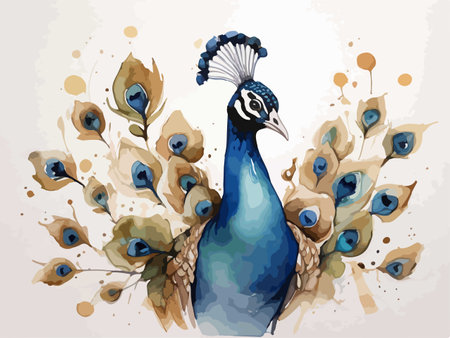 Illustration of peacock with feathers and flowers. Vector illustration.のイラスト素材