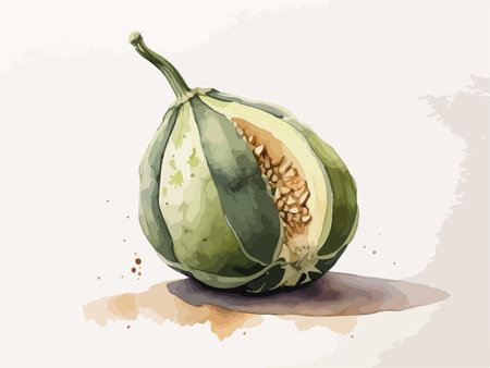 Illustration of a whole green melon on a white background.のイラスト素材
