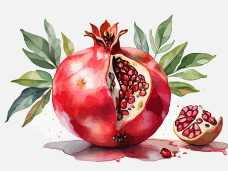 Pomegranate fruit. Hand drawn watercolor vector illustration.のイラスト素材