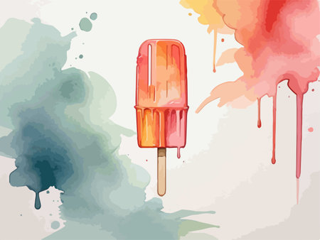 Ice cream on a stick and splashes of watercolor paint. Vector illustration.のイラスト素材