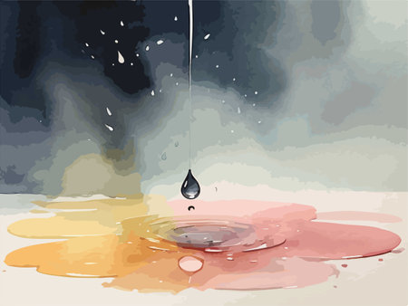 Watercolor illustration of a drop falling into a puddle of water.のイラスト素材